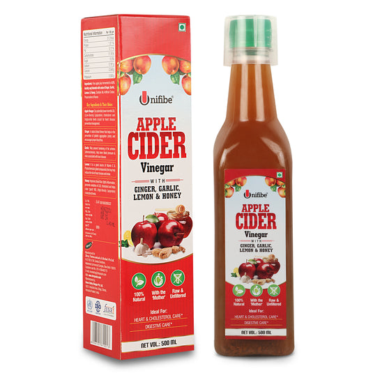 Unifibe® Apple Cider Vinegar with Ginger, Garlic, Lemon & Honey for Digestive Health, Immune Support, Heart Health, Weight Management & Boost Energy– 500 ml (Natural, Unfiltered & With The ‘Mother’)