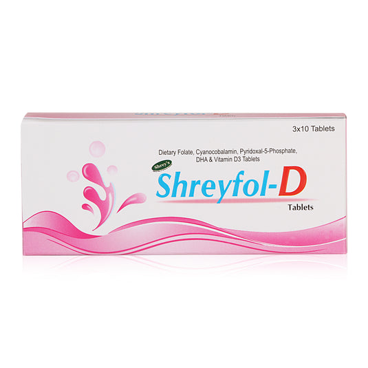 Shrey's Shreyfol-D Pregnancy Support, Dietary Folate, Vitamin B12 with DHA & Vitamin D3  (30 Tablets)