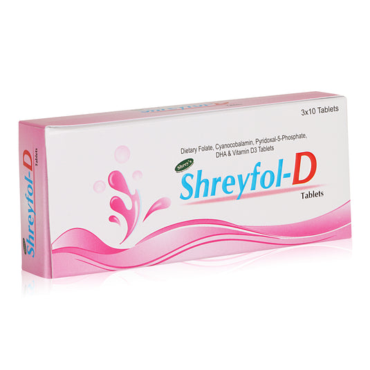 Shrey's Shreyfol-D Pregnancy Support, Dietary Folate, Vitamin B12 with DHA & Vitamin D3  (30 Tablets)