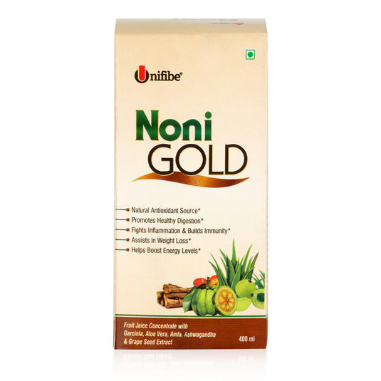 Unifibe Noni Gold, Juice Concentrate - 400 ml (with Garcinia, Aloe Vera, Amla, Ashwagandha & Grape Seed Extract)