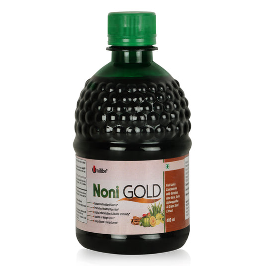 Unifibe Noni Gold, Juice Concentrate - 400 ml (with Garcinia, Aloe Vera, Amla, Ashwagandha & Grape Seed Extract)