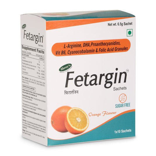 Shrey's Fetargin, L-Arginine, Vitamin B12, Vitamin B6, 10 Sachets-Orange Flavour