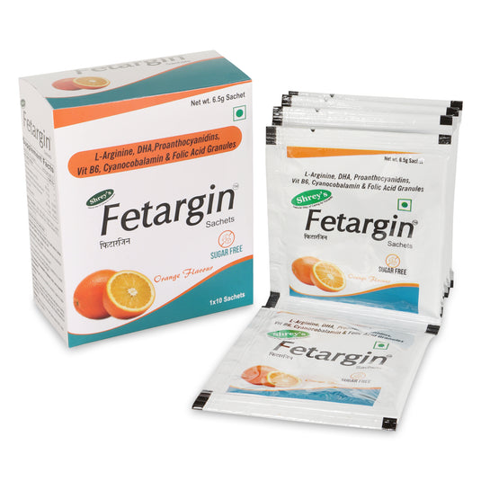 Shrey's Fetargin, L-Arginine, Vitamin B12, Vitamin B6, 10 Sachets-Orange Flavour