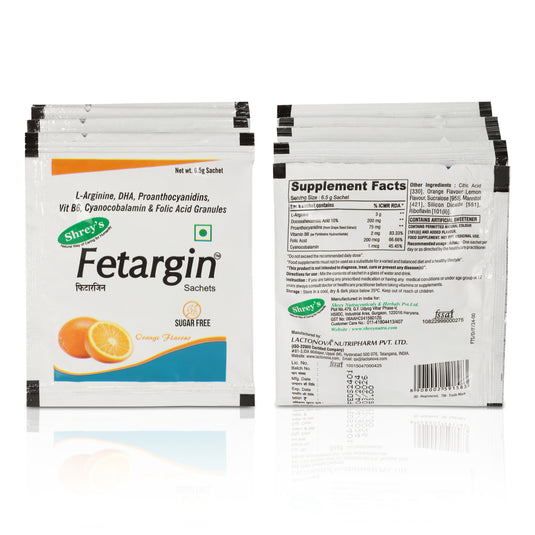 Shrey's Fetargin, L-Arginine, Vitamin B12, Vitamin B6, 10 Sachets-Orange Flavour