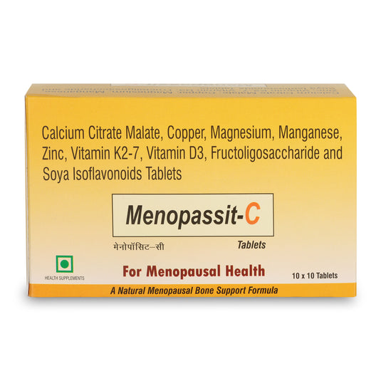 Shrey's Menopassit-C for Comprehensive Menopause Support & Optimal Bone Health with Vitamin K2, Calcium, and D3-100 Tablets