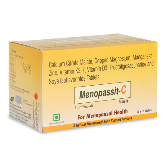 Shrey's Menopassit-C for Comprehensive Menopause Support & Optimal Bone Health with Vitamin K2, Calcium, and D3-100 Tablets