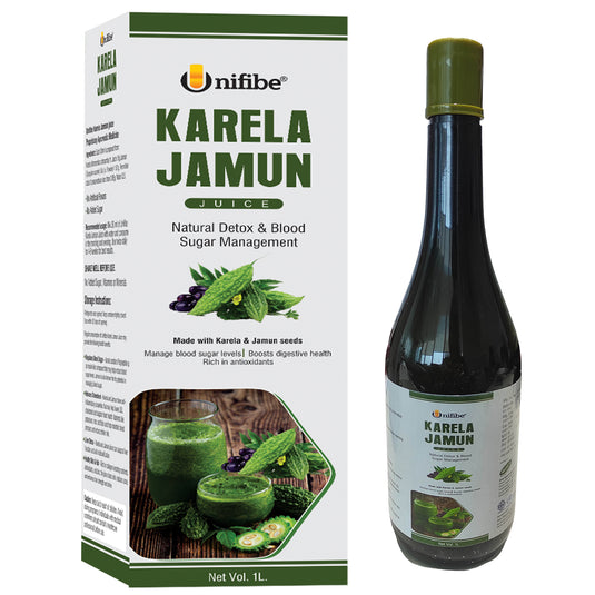 Unifibe Karela Jamun Juice | Natural Bitter Gourd & Indian Blackberry Juice | Supports Blood Sugar & Digestion | No Added Sugar | 1L (100% Natural & Ayurvedic (Herbal) )