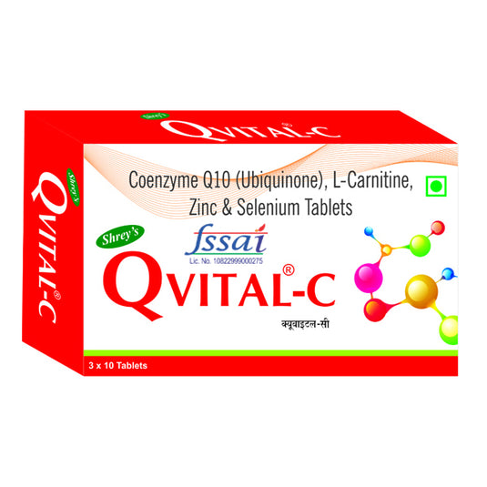 Shrey's Qvital-C, Coenzyme Q10, L-Carnitine, Zinc, Selenium - 30 Tabs (Heart Health & Energy Metabolism)