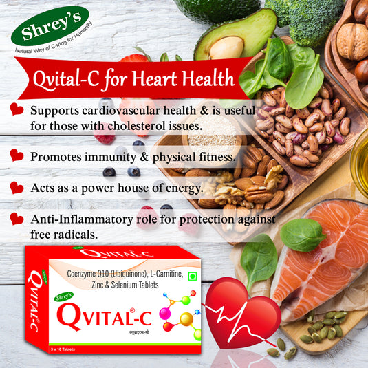 Shrey's Qvital-C, Coenzyme Q10, L-Carnitine, Zinc, Selenium - 30 Tabs (Heart Health & Energy Metabolism)