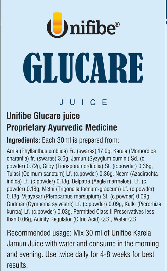 Unifibe Glucare Diabetic Care Juice | Karela, Jamun, Amla, Tulsi & Herbal Blend | Supports Sugar Control & Immunity | 1 Litre | 100% Natural & Ayurvedic