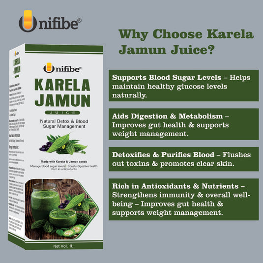 Unifibe Karela Jamun Juice | Natural Bitter Gourd & Indian Blackberry Juice | Supports Blood Sugar & Digestion | No Added Sugar | 1L (100% Natural & Ayurvedic (Herbal) )