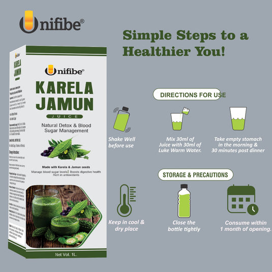 Unifibe Karela Jamun Juice | Natural Bitter Gourd & Indian Blackberry Juice | Supports Blood Sugar & Digestion | No Added Sugar | 1L (100% Natural & Ayurvedic (Herbal) )