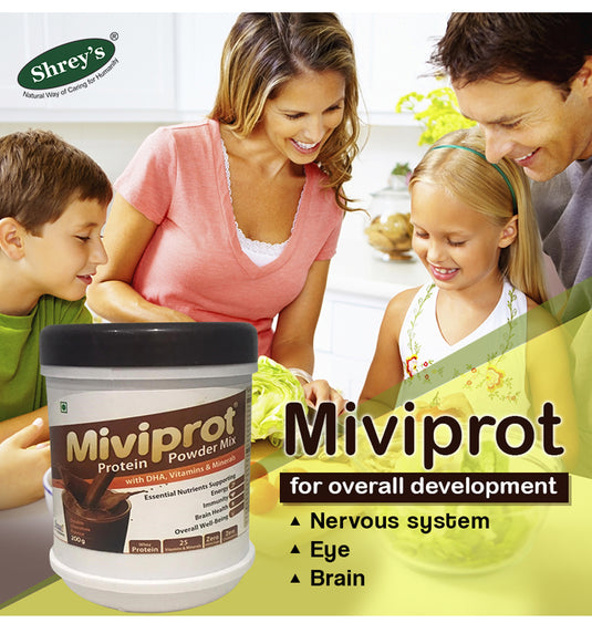 Shrey's Miviprot Whey Protein Supplement Powder with 25 Vitamins & Minerals and DHA for Energy, Immunity & Brain Health - Double Chocolate Flavor (Sugar Free) - 200 g