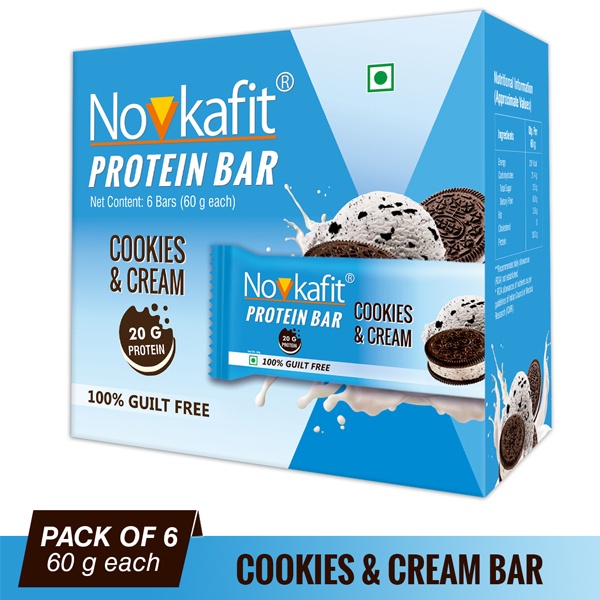 Novkafit® Protein Bar – 360 g, Pack of 6 (Cookies & Cream Flavour) | Shrey  Nutraceuticals